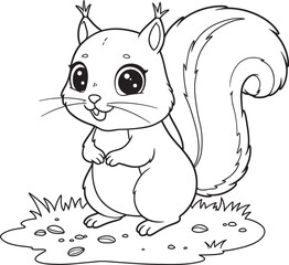 Squirrel Animal  Drawing Outline and line art Coloring Page white color background
