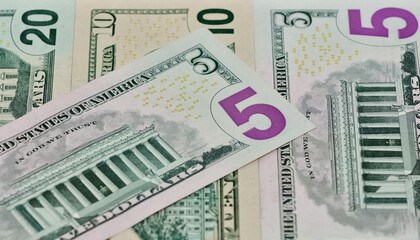 Images of banknotes from various countries. Photos of euros and US dollars.