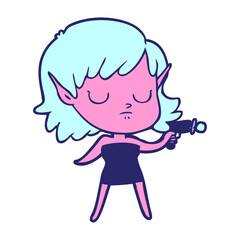 cartoon elf girl in bright neon color