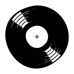Classic vinyl record with stylized music note design. Vector hand-drawn doodle illustration
