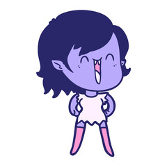 cute cartoon happy vampire girl in bright neon color
