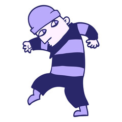 cartoon sneaking thief in bright neon color
