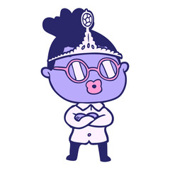 cartoon woman wearing spectacles and tiara in bright neon color