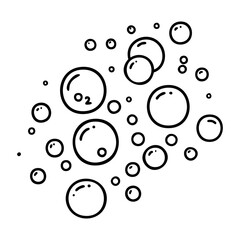 Cartoon bubbles with rising oxygen molecules in simple line art. Vector hand-drawn doodle illustration
