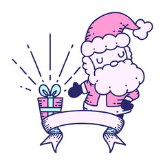 scroll banner with tattoo style santa claus christmas character in bright neon color