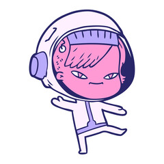 cartoon astronaut woman in bright neon color