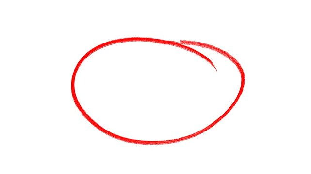 Red Hand-drawing marker round oval frame circle animation, Hand-drawn doodle art circle highlight with alpha channel in transparent background, For marking text, numbers, marker pen, pencil, logo, han