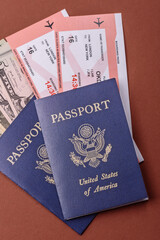 US passport for travelling, flying and doing business. USA document, id