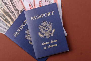 US passport for travelling, flying and doing business. USA document, id