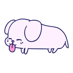 freehand drawn cartoon of cute kawaii dog in bright neon color