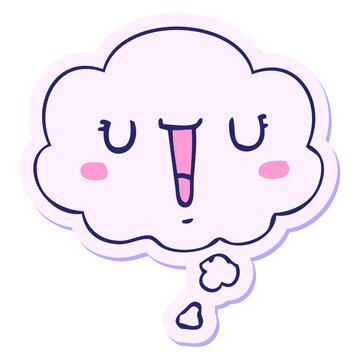 Naklejki happy cartoon face with thought bubble as a printed sticker in bright neon color