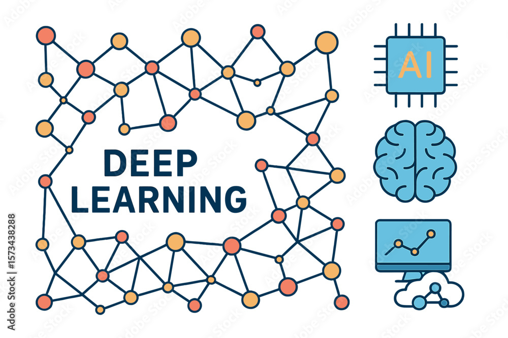 Poster background of deep learning science and technology, with network communication and based on deep lea