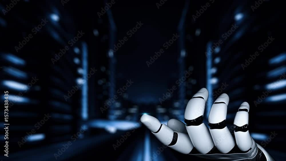 Poster futuristic robot artificial intelligence enlightening ai technology development and machine learning