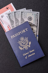 US passport for travelling, flying and doing business. USA document, id