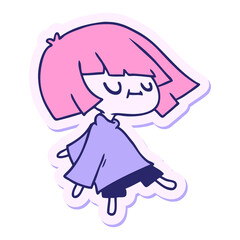 freehand drawn sticker cartoon of cute kawaii girl in bright neon color