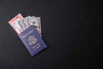 US passport for travelling, flying and doing business. USA document, id