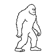 Fototapeta premium Outline of mythical bigfoot creature in walking pose. Vector hand-drawn doodle illustration