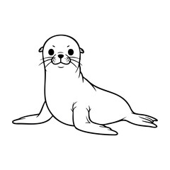 Cartoon illustration of a cute happy seal. Vector hand-drawn doodle illustration