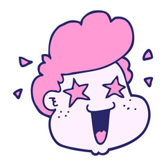 cartoon boy's face in bright neon color