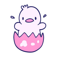 cute cartoon doodle chick in bright neon color