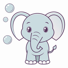 Naklejka premium Baby elephant blowing soap bubbles from trunk