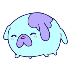 freehand drawn cartoon of cute kawaii dog in bright neon color