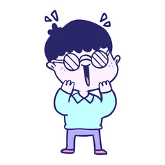 cartoon happy boy wearing spectacles in bright neon color