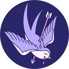 iconic tattoo style image of a swallow crying in bright neon color