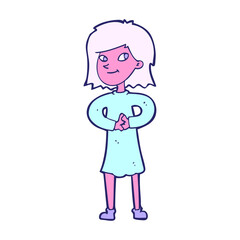 cartoon happy woman in bright neon color