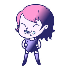 cartoon vampire girl with blood on cheek in bright neon color