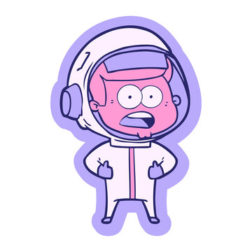 Naklejki sticker of a cartoon surprised astronaut in bright neon color