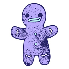 cartoon doodle gingerbread man in bright neon color