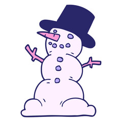 cartoon doodle snowman in bright neon color