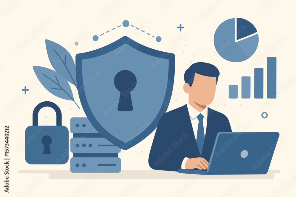 Poster business data protection cybersecurity concept. secure data storage. information security. businessm