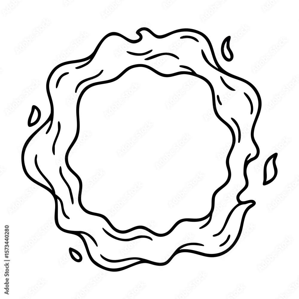Poster abstract line art circular frame with wavy design and floating elements. vector hand-drawn doodle il