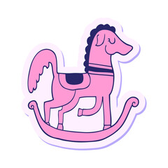 sticker of a cartoon rocking horse in bright neon color