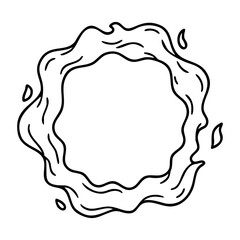 Abstract line art circular frame with wavy design and floating elements. Vector hand-drawn doodle illustration