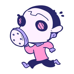 cartoon man wearing gas mask in bright neon color