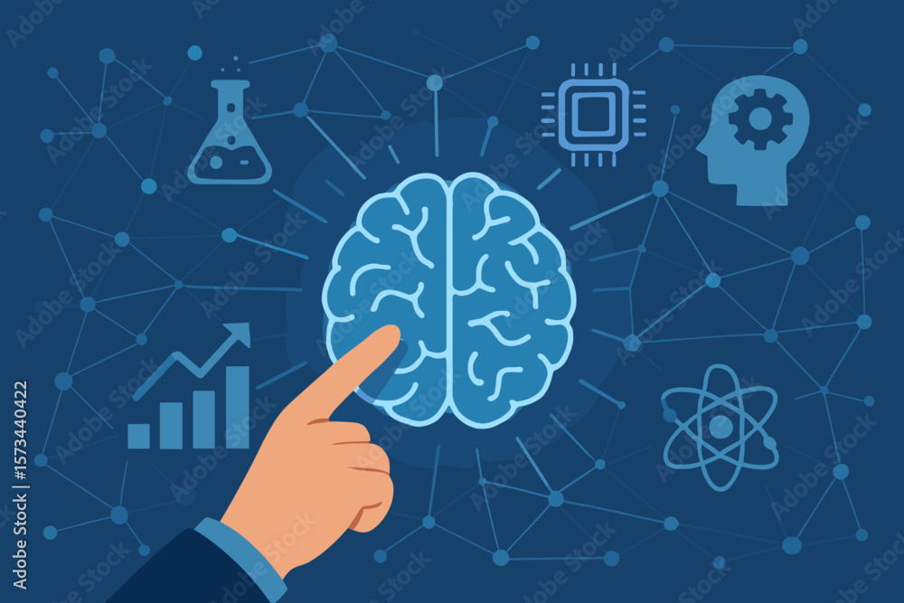 Poster artificial intelligence brain network, machine learning data analysis, technology innovation, scienc