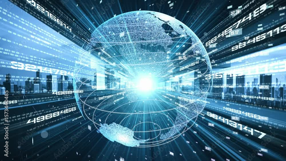 Poster futuristic global network and tacit digital data transfer 3d graphic . concept of smart digital tran