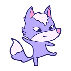friendly cartoon wolf dancing in bright neon color