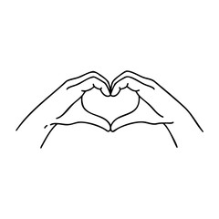 Fototapeta premium Line art drawing of hands forming a heart shape gesture. Vector hand-drawn doodle illustration