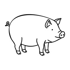 Fototapeta premium Simple line drawing of a pig with minimalist style. Vector hand-drawn doodle illustration