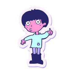 Obraz premium sticker of a cartoon boy asking question in bright neon color