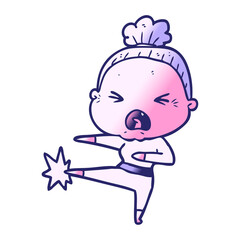 cartoon angry old woman in bright neon color