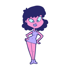 cartoon woman with hands on hips in bright neon color