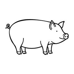 Obraz premium Simple outline of a standing pig with curly tail. Vector hand-drawn doodle illustration