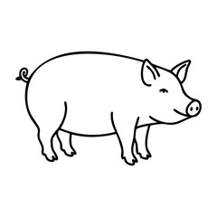 Fototapeta premium Black and white outline drawing of a pig in side view. Vector hand-drawn doodle illustration