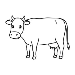 Fototapeta premium Cartoon illustration of a cow in outline style. Vector hand-drawn doodle illustration