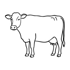 Fototapeta premium Simple line drawing of a cow with utters viewed from the side. Vector hand-drawn doodle illustration